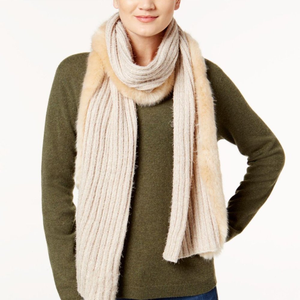 DKNY Faux Fur & Knit Scarf